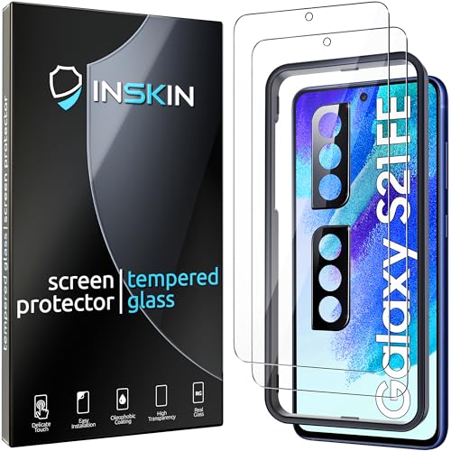 Inskin Tempered Glass Screen Protector for Samsung Fan Edition (FE) Series - Ultimate 3+3 Bundle with Camera Lens Guard and Auto Alignment Tray - Ultra HD, Case Compatible