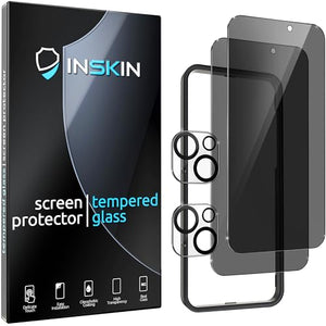 Inskin Tempered Glass Screen Protector for iPhone 15 Series [2023] - Ultimate 3+3 Bundle with Camera Lens Guard and Auto Alignment Tray - Ultra HD, Case Compatible