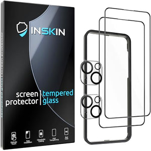 Inskin Tempered Glass Screen Protector for iPhone 15 Series [2023] - Ultimate 3+3 Bundle with Camera Lens Guard and Auto Alignment Tray - Ultra HD, Case Compatible