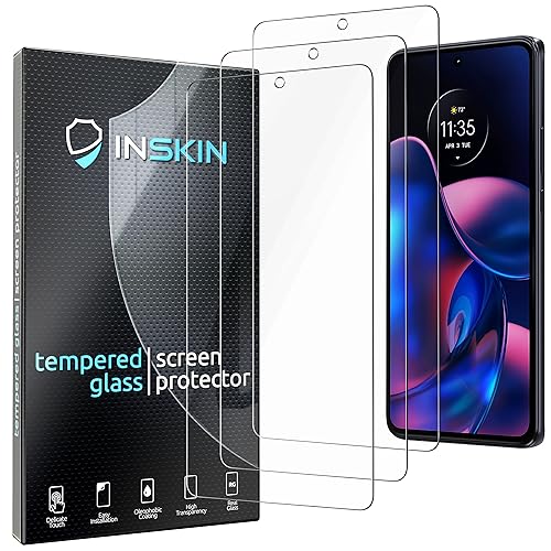 Inskin Tempered Glass Screen Protector for Motorola Edge 6.6 inch [2022] – 3-Pack, Ultra HD, Advanced Anti Fingerprint Plasma Coating, Case-Compatible