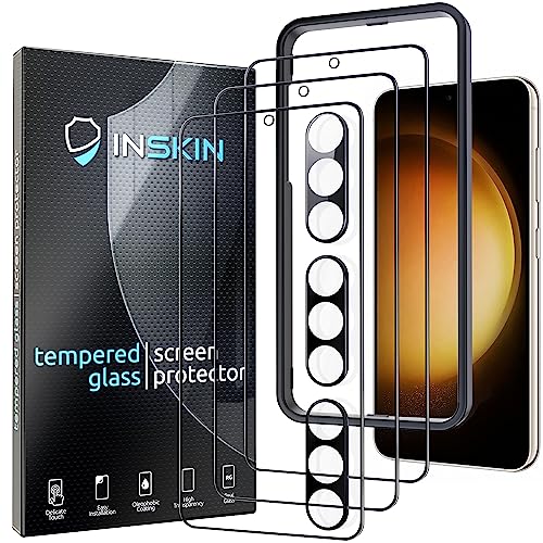 Inskin Anti Glare Screen and HD Clear Camera Lens Protector, fits Samsung Galaxy S23 5G 6.1 inch [2023] - 3+3 Pack, 9H Matte Tempered Glass Film, Fingerprint Unlock, Case-Friendly