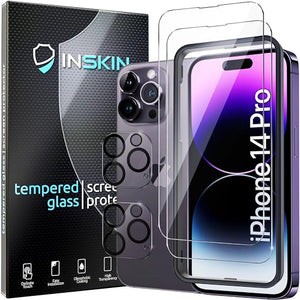 Inskin Screen and Camera Lens Protector for iPhone 14 Pro/14 Pro Max - 2+2 Pack, 9H Tempered Glass, Ultra HD, Auto Alignment Tray, Case Friendly