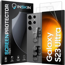 Load image into Gallery viewer, Inskin TPU FIlm (NOT GLASS) Screen Protector for Samsung Galaxy S23 Ultra 5G 6.8 inch [2023] - Ultimate 2+2 Bundle with Tempered Glass Camera Lens Guard - Ultra HD, Case Compatible, FiIngerprint Unlock Support
