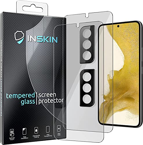 Inskin Privacy Screen and HD Clear Camera Lens Protector for Samsung Galaxy S22 5G 6.1 inch [2022] - 2+2 Pack, Fingerprint ID Support, Anti Spy 9H Tempered Glass Film, Bubble-Free