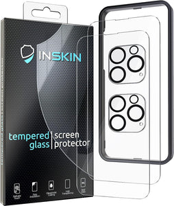 Inskin Screen and Camera Lens Protector for iPhone 14 Pro/14 Pro Max - 2+2 Pack, 9H Tempered Glass, Ultra HD, Auto Alignment Tray, Case Friendly