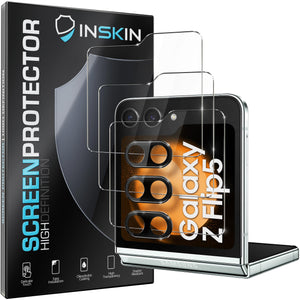 Inskin Tempered Glass Front Screen Protector for Samsung Galaxy Z Flip 5 5G 6.7 inch [2023] - Ultimate 3+3 Bundle with Camera Lens Guard - Ultra HD, Case Compatible
