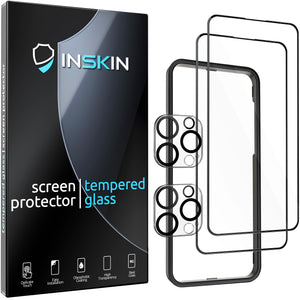 Inskin Tempered Glass Screen Protector for iPhone 15 Pro Series [2023] - Ultimate 2+2 Bundle with Camera Lens Guard and Auto Alignment Tray - Ultra HD, Case Compatible