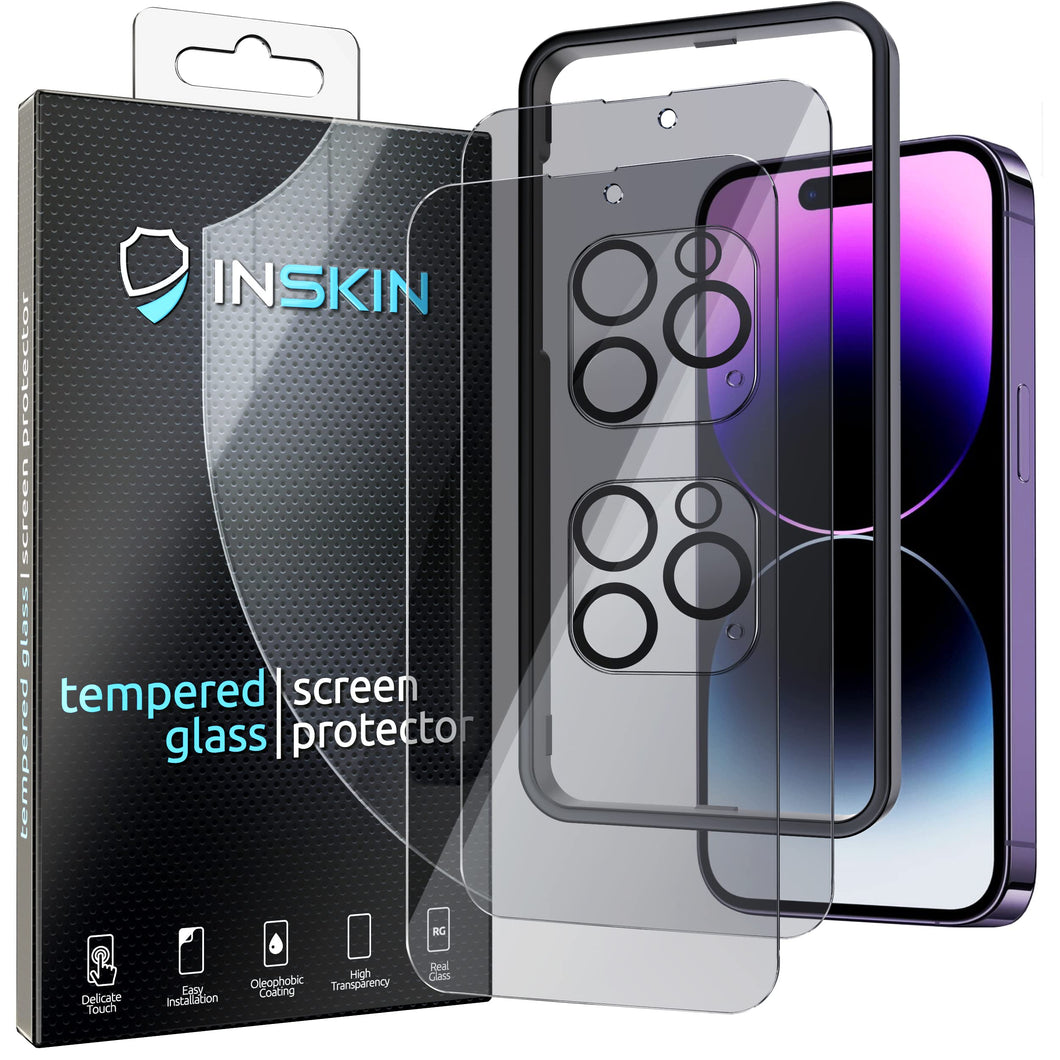 Inskin Privacy Screen Protector for iPhone 14 Pro Max (6.7 inch, 2022) - 2+2 Tempered Glass for Screen & Camera Lens, Auto-Align Installation, Ultra HD, Long-Lasting Plasma Coating, Fits Cases