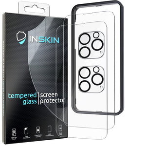 Inskin Screen and Camera Lens Protector for iPhone 14 Pro/14 Pro Max - 2+2 Pack, 9H Tempered Glass, Ultra HD, Auto Alignment Tray, Case Friendly