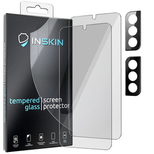 Inskin Privacy Anti-Spy Tempered Glass Screen and HD Clear Camera Lens Protector, fits Samsung Galaxy S22 Plus 5G 6.6 inch [2022] - 2+2 Pack, Ultrasonic Fingerprint Compatible, Anti-Scratch, Precision Touch, Bubble-Free Adhesive