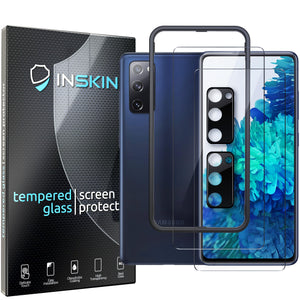 Inskin Screen Protector for Samsung Galaxy S20 FE (4G/5G, 2020) 6.5" - 2+2 Pack Tempered Glass for Screen and Camera Lens, Auto-Align Installation, Fingerprint Friendly, Long-Lasting Coating, Fits Cases