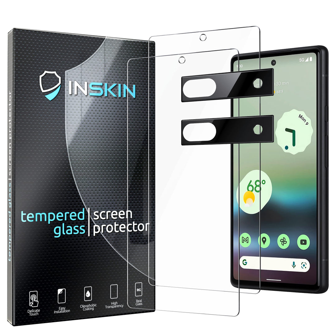 Inskin Screen Protector for Google Pixel 6a (6.1 inch, 2022) - 2+2 Tempered Glass for Screen & Camera Lens, Ultra HD, Fingerprint ID Support, Plasma Coating, Fits Cases