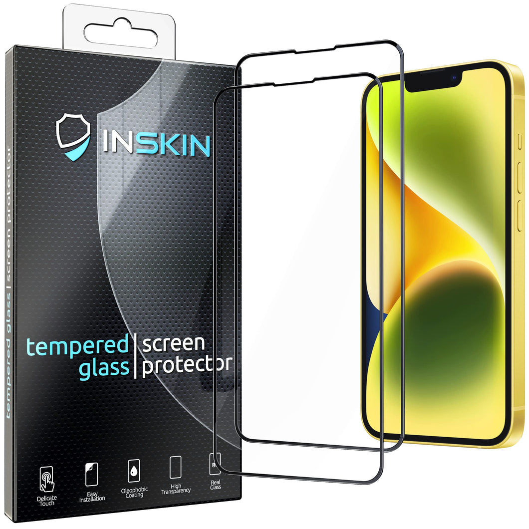 Inskin 2.5D Full Coverage Full Glue Tempered Glass Screen Protector, fits Apple iPhone 14/13/13 Pro. Jet-Black. 2-Pack.