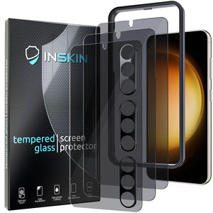 Inskin Privacy Screen and HD Clear Camera Lens Protector, fits Samsung Galaxy S23 5G 6.1 inch [2023] - 3+3 Pack, 9H Anti Spy Tempered Glass Film, Fingerprint Unlock, Case-Friendly