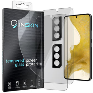 Inskin Privacy Anti-Spy Tempered Glass Screen and HD Clear Camera Lens Protector, fits Samsung Galaxy S22 Plus 5G 6.6 inch [2022] - 2+2 Pack, Ultrasonic Fingerprint Compatible, Anti-Scratch, Precision Touch, Bubble-Free Adhesive